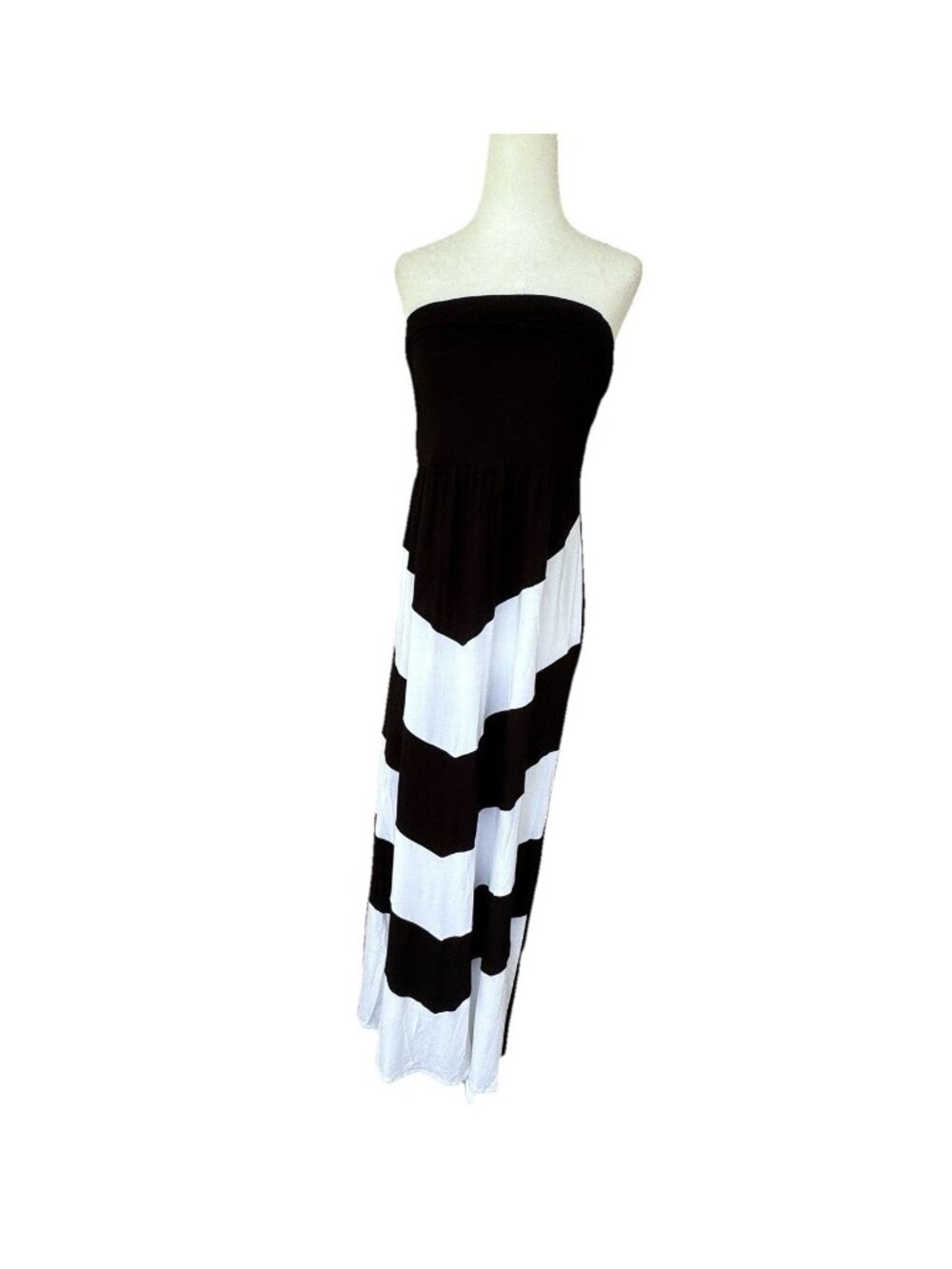 Design History Large Black White Chevron Strapless Maxi Dress Smocked Tube Top
